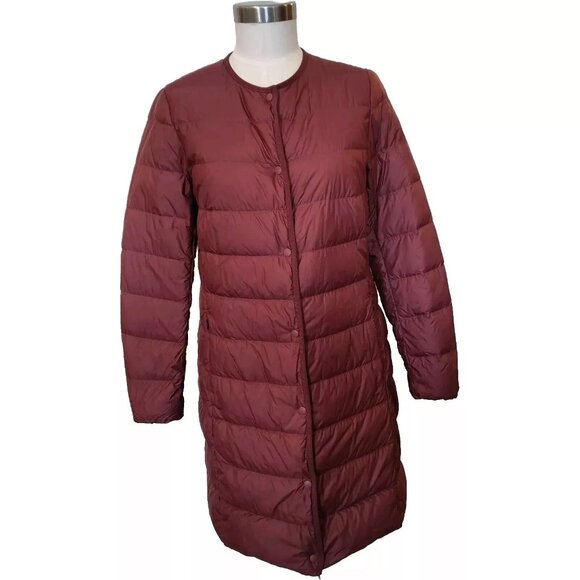 Medium Uniqlo Women's Ultra Light Down Packable Mid Length Coat Burgundy - Picture 1 of 7
